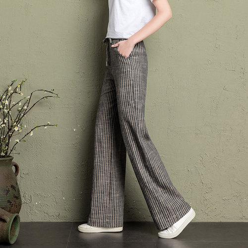 Cotton Linen Wide Leg Pants Women