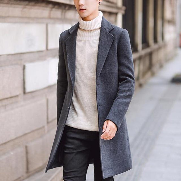 Coats / Mens Grey Long Woolen